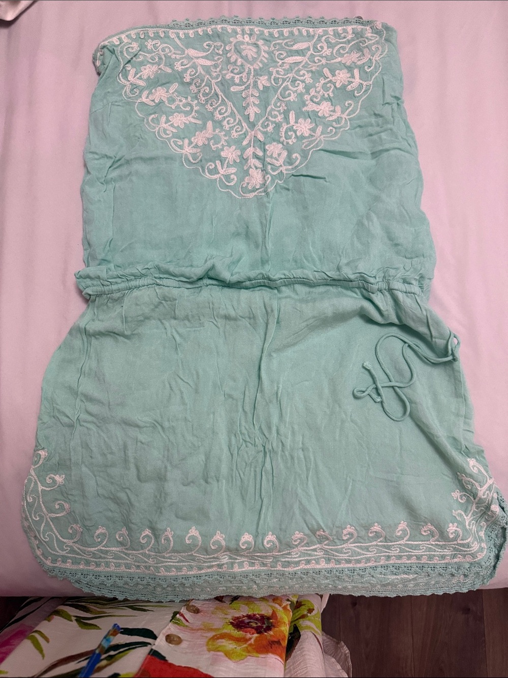 Women's Mint Green Embroidered Swim Coverup